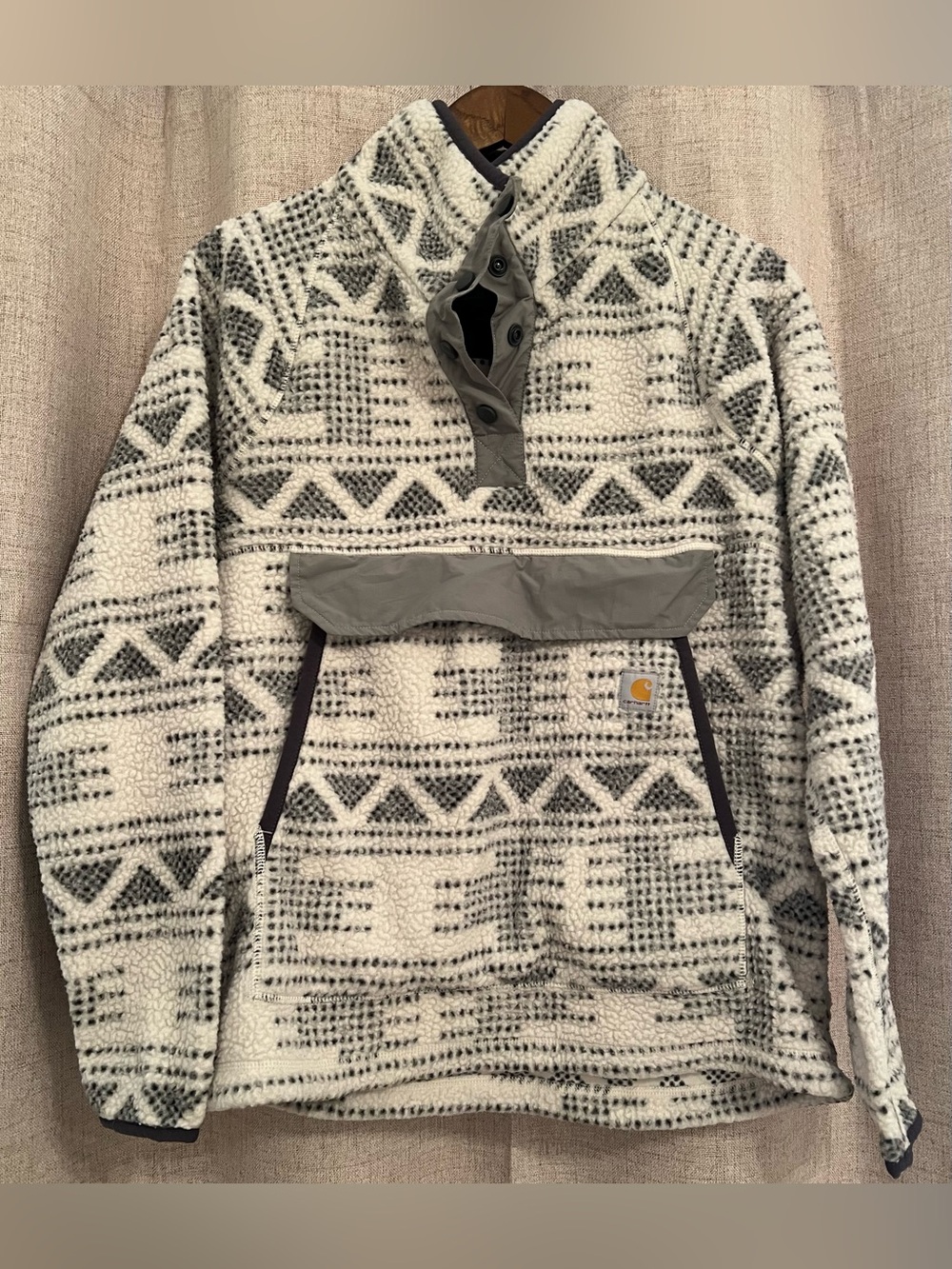Carhartt Aztec Fleece Sherpa Pullover Grey White Size Medium